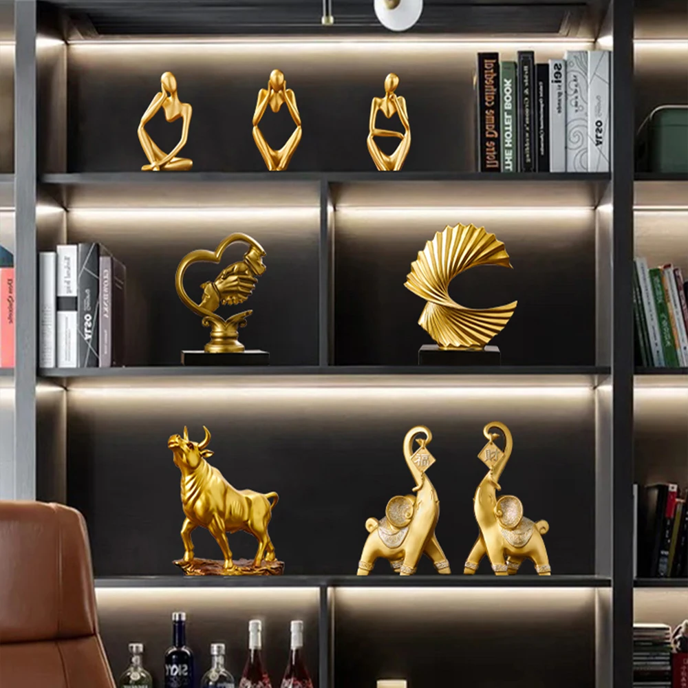 

Creative Abstract Golden Sculpture Resin Ornaments Light Luxury Home Living Room Decoration Accessories Office Ornaments Gifts