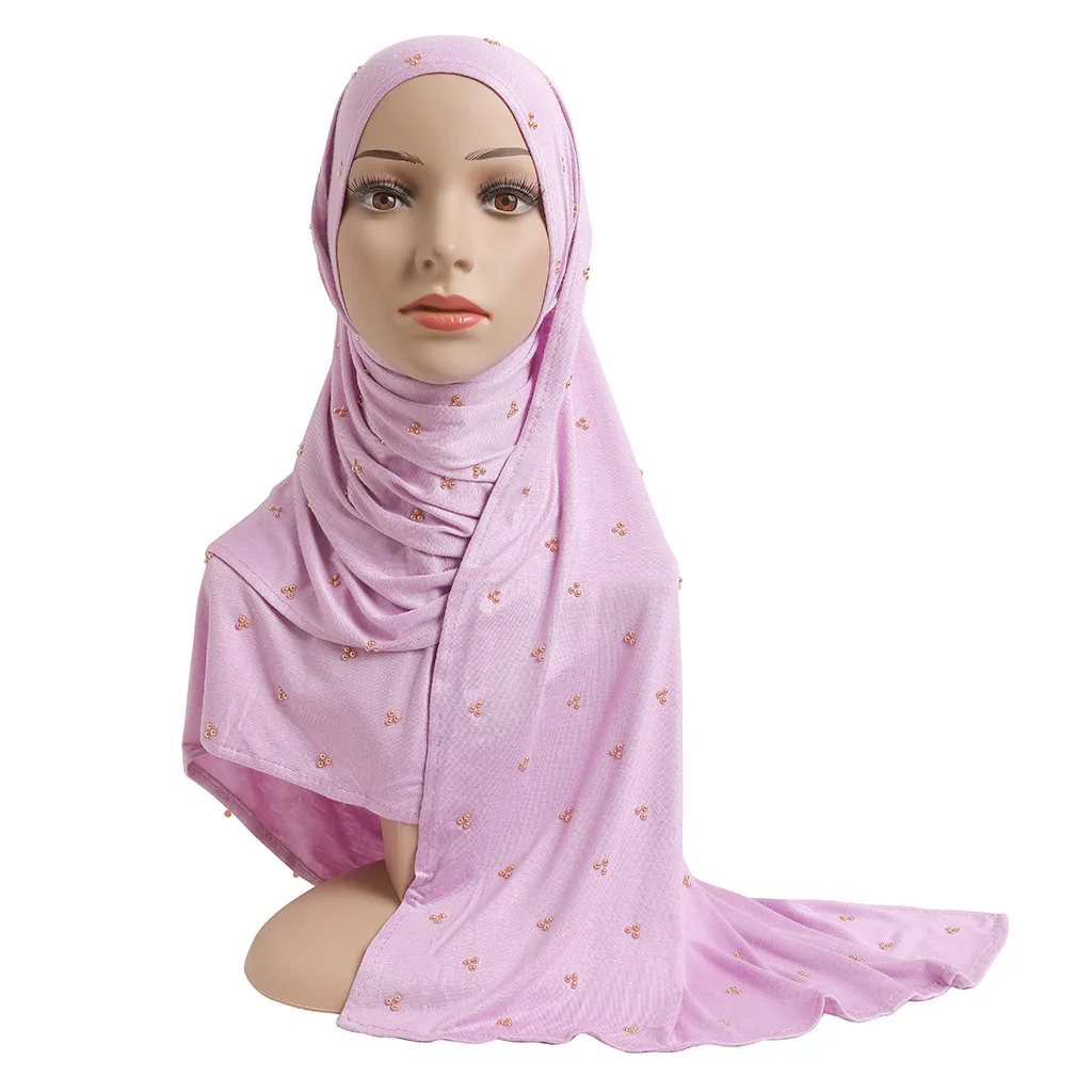 Muslim Long Scarf with Diamonds Jersey Plain Headscarf Islamic Hijab Shawls Arab Headband Wraps Ladies Warmer Neckerchief Stole
