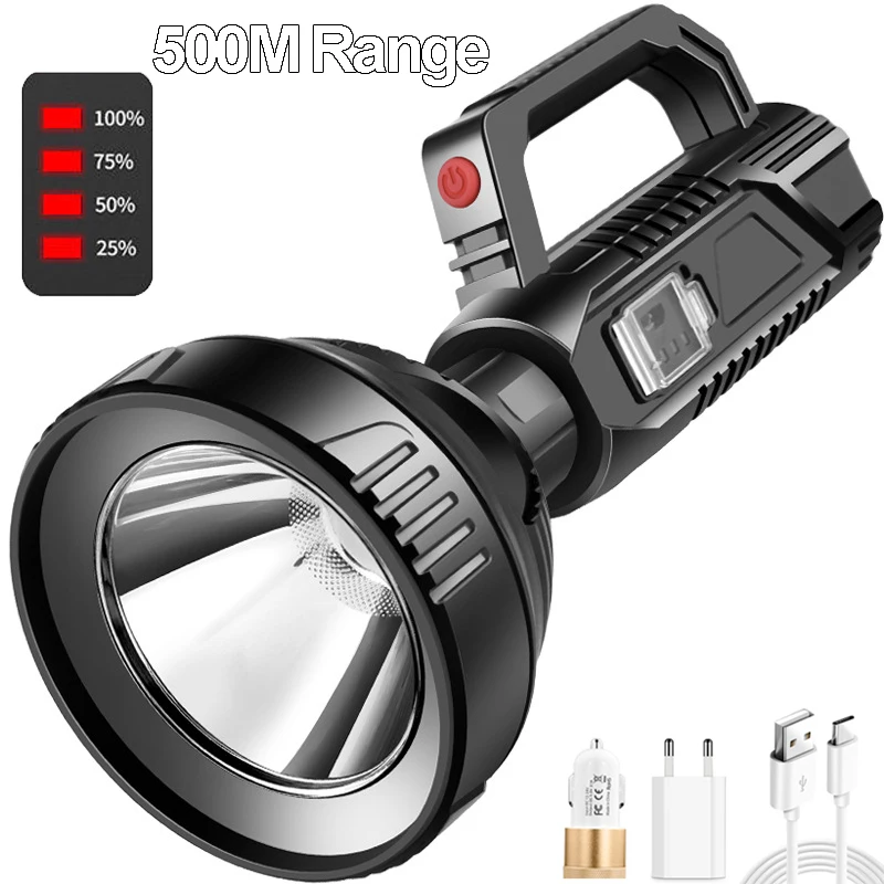 Суперъяркий фонарик 50000 лм дальнего действия 500 м прожектор портативный бытовой