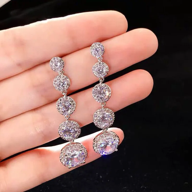 

New Trendy Elegant Long Earring for Women Luxury Shiny Gold Color Cubic Zircon Girl Dangle Earrings Bridal Wedding Jewelry 2022