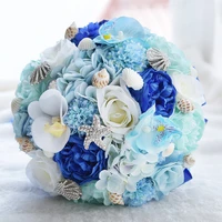 pale blue rose royal blue poney round 12inch rhinestones luxury wedding bouquet decoration mariage champ%c3%aatre ramos de novia