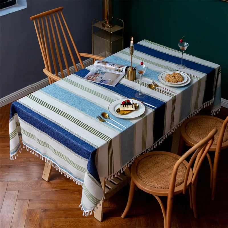 

Retro Thick Stripe Table Cloth For Home Decoration Kitchen Dining Linen Tablecloth Rectangular Dustproof Christmas Table Cover