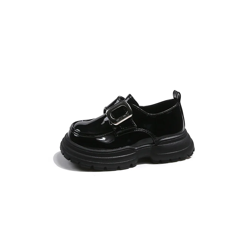 Детские кожаные туфли для девочек модные повседневные с металлической пряжкой