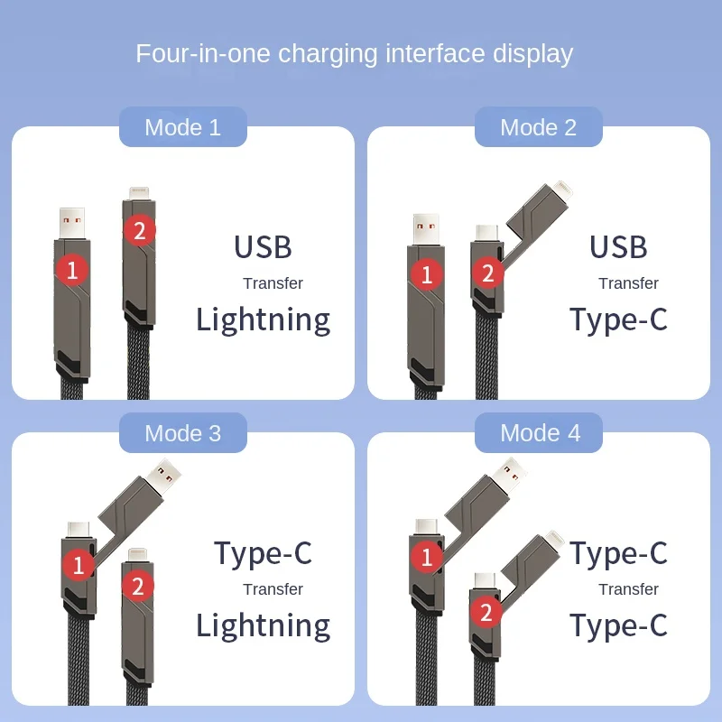2 In 1 USB Fast Charging Cable  USB Type C Charger Tablet Charging Cable Accessories For Samsung Xiaomi Huawei Apple Mobile Phon