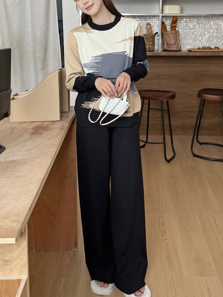 Корейская мода с круглым вырезом контрастных цветов сезон 2024 новые повседневные