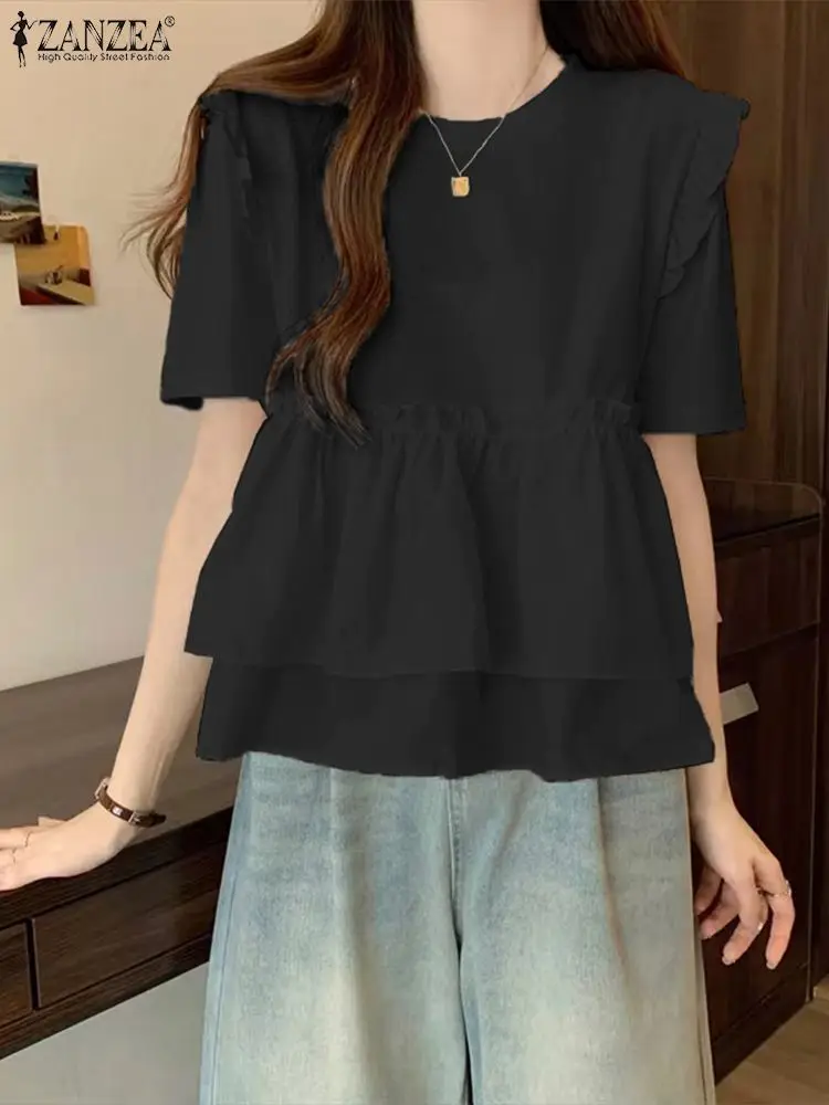 Блузка ZANZEA Sweety с оборками и коротким рукавом летние женские корейские однотонные