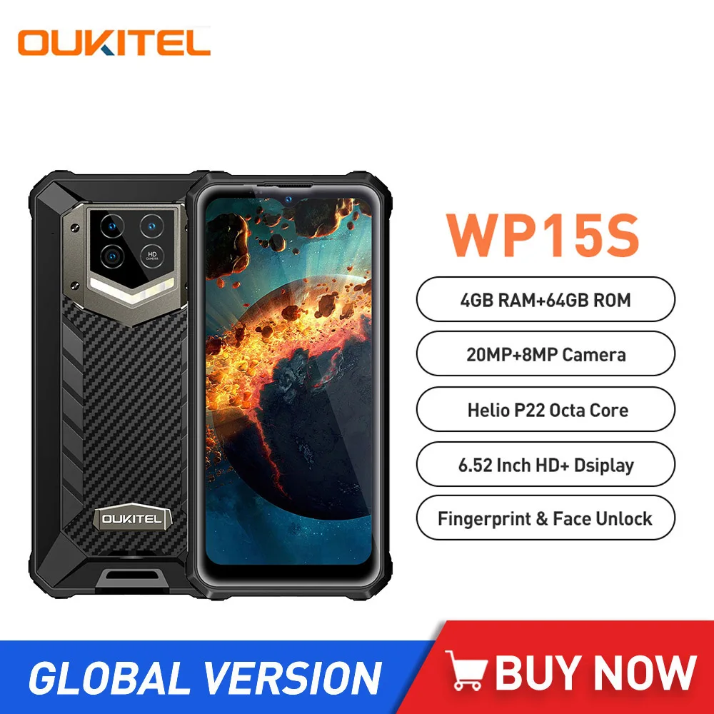 Смартфон Oukitel WP15S защищенный, IP68, 4 + 64 ГБ, 15600 мАч, NFC