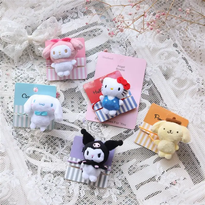 

Kawaii Sanrio Hello Kitty Kuromi My Melody Cinnamoroll Pompom Purin Cartoon Plush Doll Hair Rope Exquisite Hair Accessories Gift