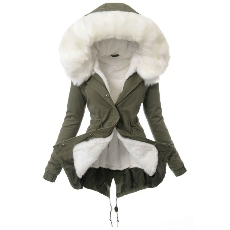 2022 Autumn and Winter New Fashion Big Fur Collar Womenjacket, Medium-length Hooded Warm Plus Down Coat Thickened Casual Parkas