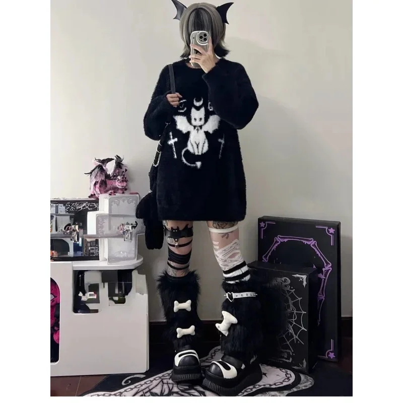 Harajuku готические повседневные вязаные джемперы большого размера в стиле гранж свитер с героями мультфильмов модный трикотаж Y2k эстетический свободный пуловер Balack (art.: 3920cd2d5f641) - 3920cd2d5f641
