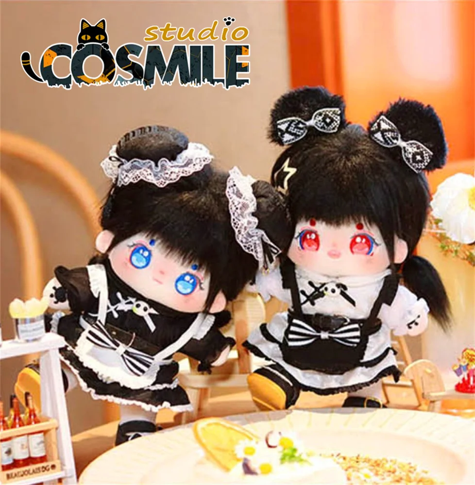 

No attributes Gemini Twin Twins Cute Girl Black and White Bun Maid Dress Gift 20cm Plush Doll Body Clothes Toy Sa