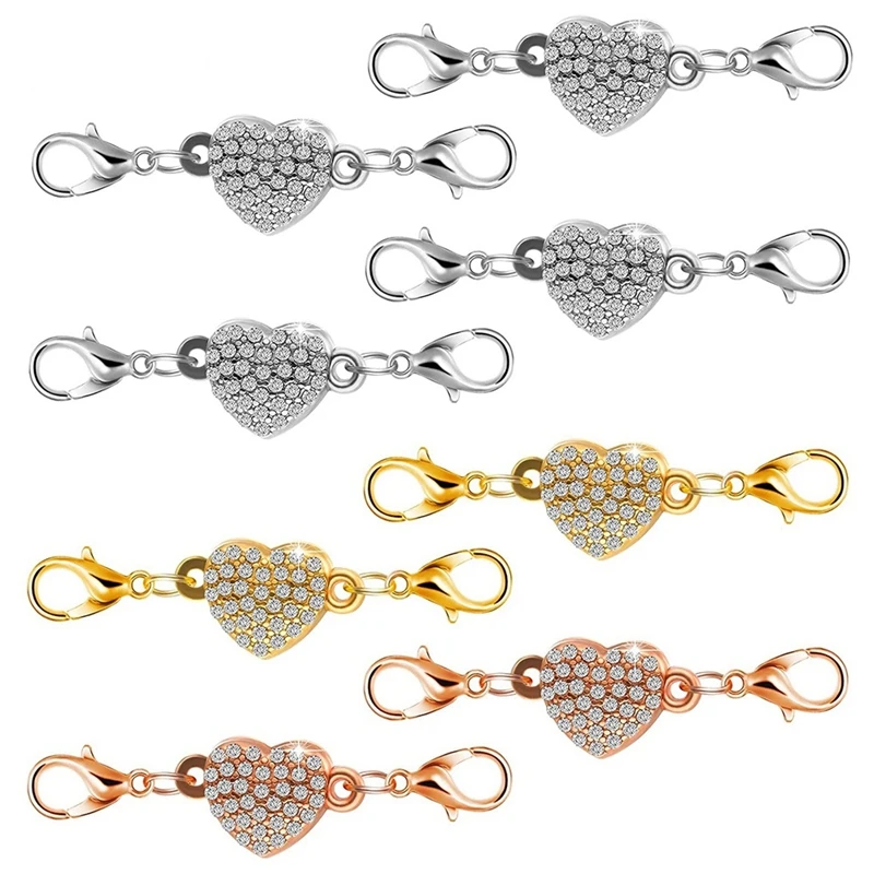 

8 Pieces Of Magnetic Jewelry Clasp, Lobster Clasp, Self-Aligning Magnetic Rhinestone Clasp (Heart-Shaped)