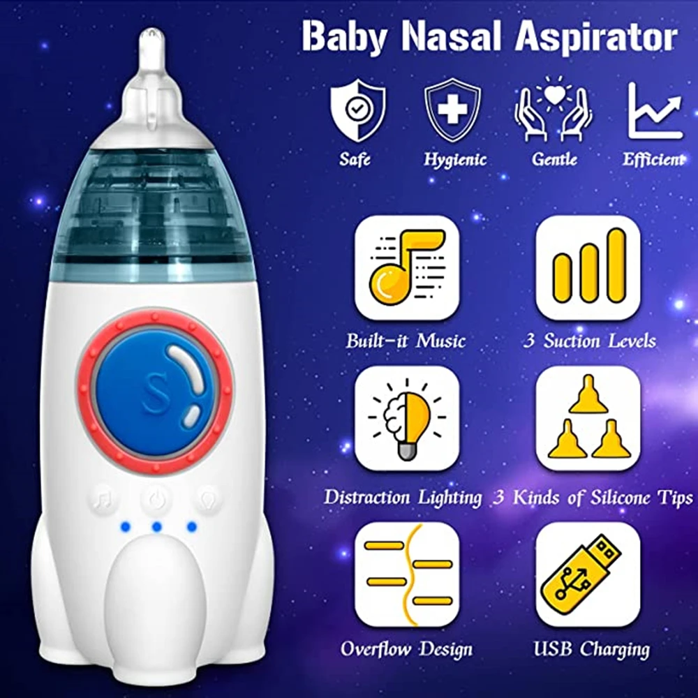 

Rocket Baby Nasal Aspirator Electric For Toddlers Waterproof Rechargeable Silicone Snot Sucker Infants Nose Cleaner With Music