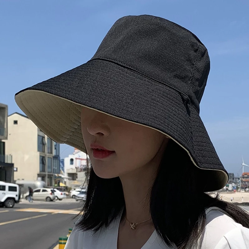 

Women's folding double-sided hat, fisherman's hat, wide wing anti ultraviolet, sunscreen, summer