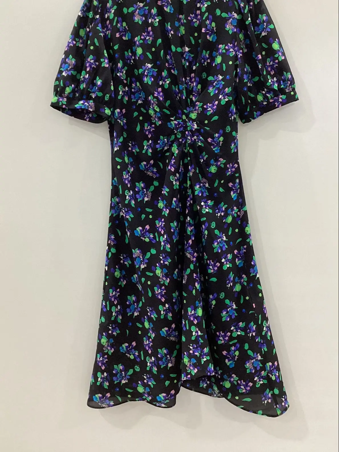 

Women Vintage Letter Floral Printed Midi Dress 2023 Early Spring Ladies Short Sleeve Slim Waist Pleated A-Line Knee-Length Robe