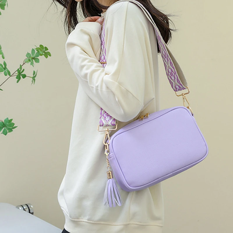 

Женские сумки 2023 новые сумочки фиолетовая простая дизайнерская сумка-мессенджер на молнии с кисточкой женские маленькие сумки через плечо для женщин