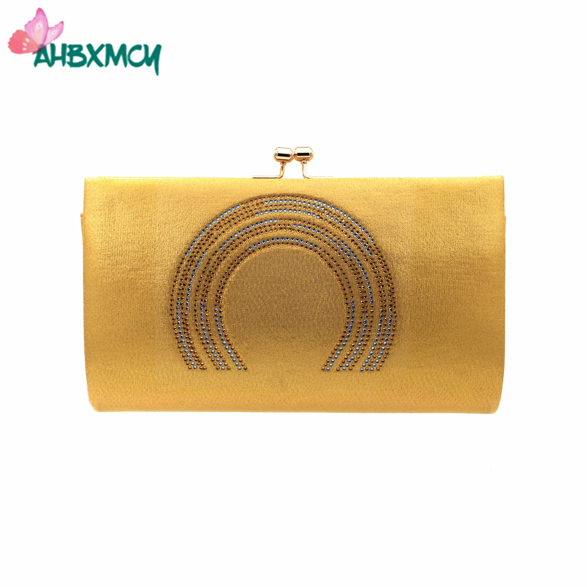 

Gold Color New Arrivals Italian Classics Style African Women Hand Bag with Shinning Crystal High Quality Bag for Dress