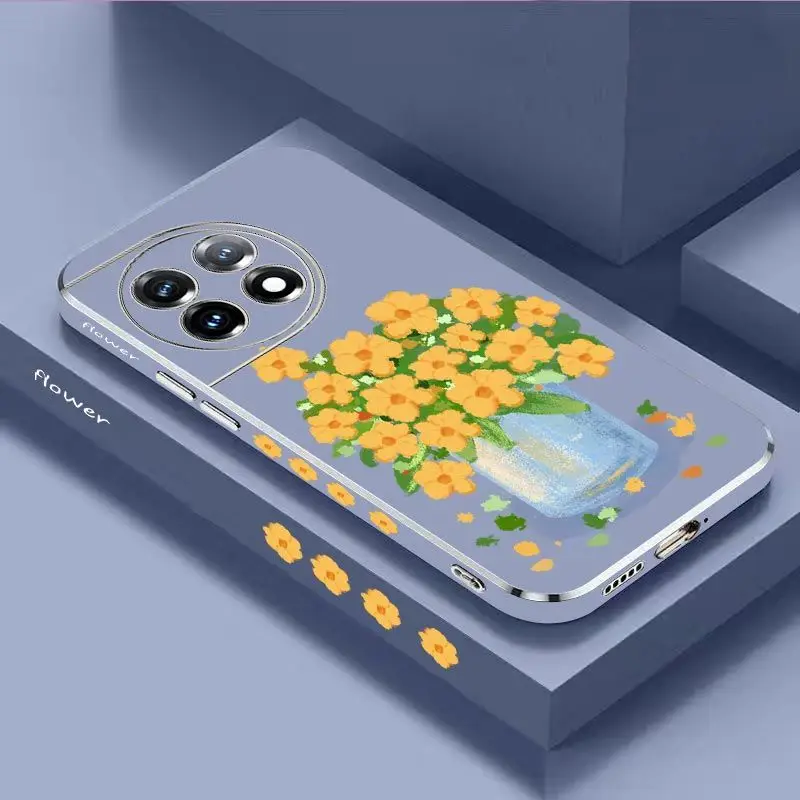 Oil Painting Flower Luxury Plating Phone Case For Oneplus 11 11R 10R 10T 10 Pro 9 9R 9RT 8T 8 8 Pro Cover