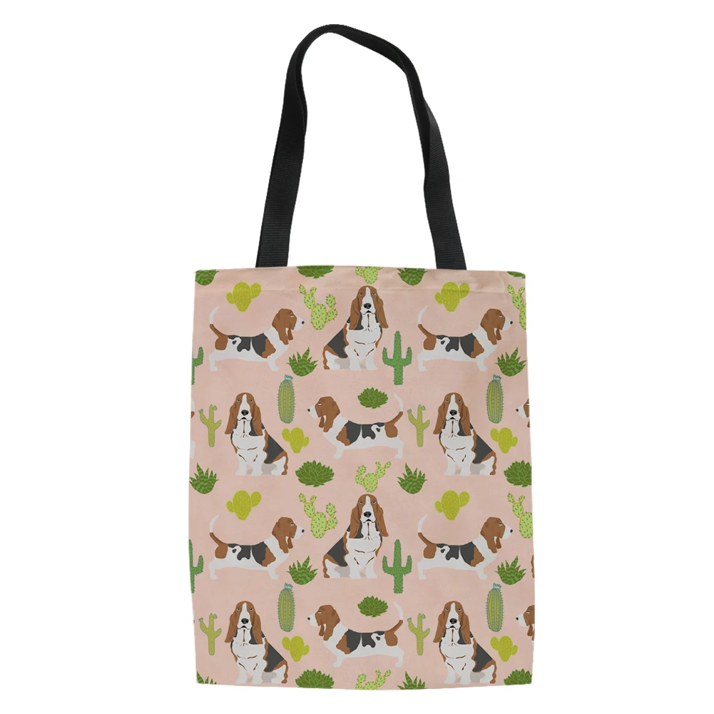 Basset Hound Dog Pattern Portable Shopping Bag Fashion Outdoor Travel Handbag Lightweight Adult Women Bolso De Mano