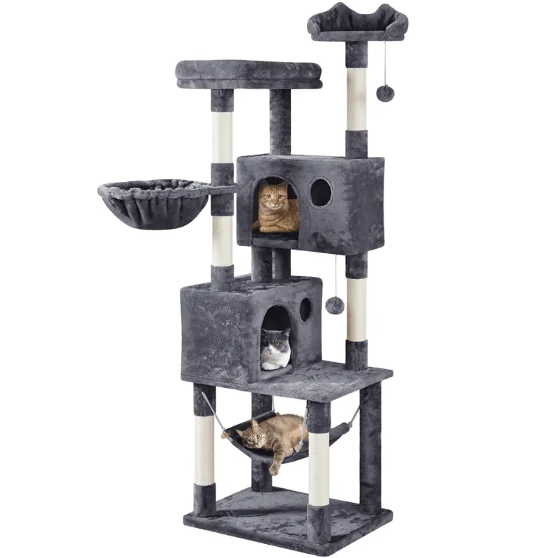 

73''H Large Multilevel Cat Tree Tower with 2 Condos, Dark Gray