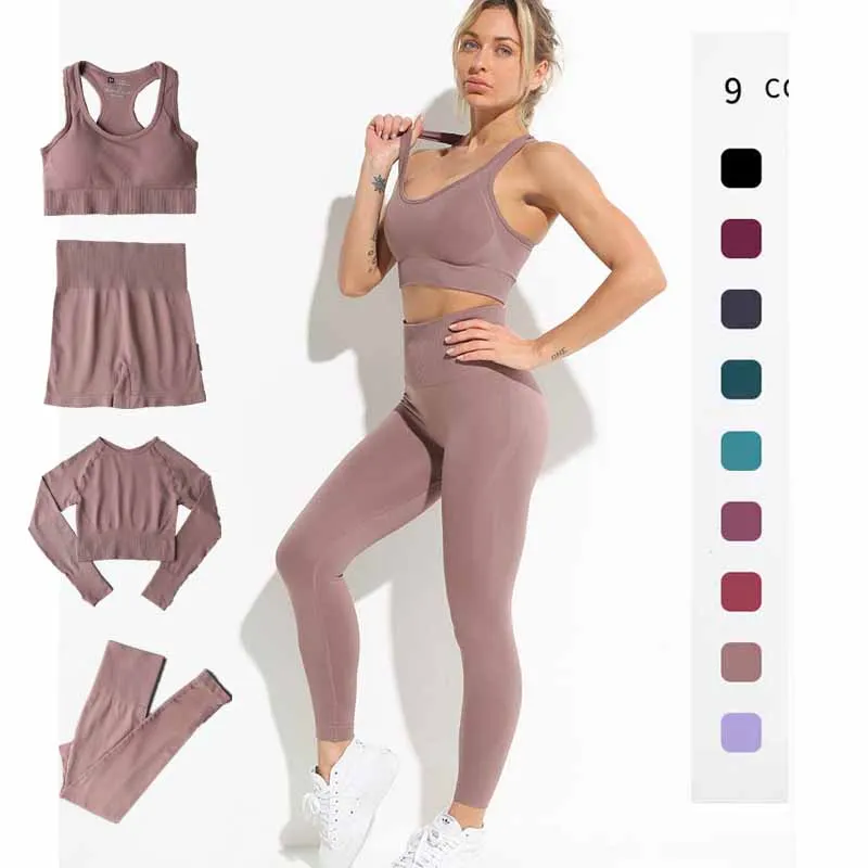 

Women Sportswear Yoga Set Sport Suit Long Sleeve Crop Top High Waist Leggings Seamless Gym Tracksuit Fitness Workout Clothes