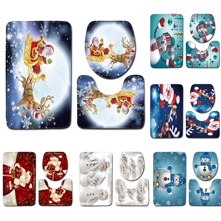 

Рождественские украшения для ванной комнаты 3 шт./лот Набор ковриков для ванной нескользящий коврик для спальни набор 3D ковриков для туалет...