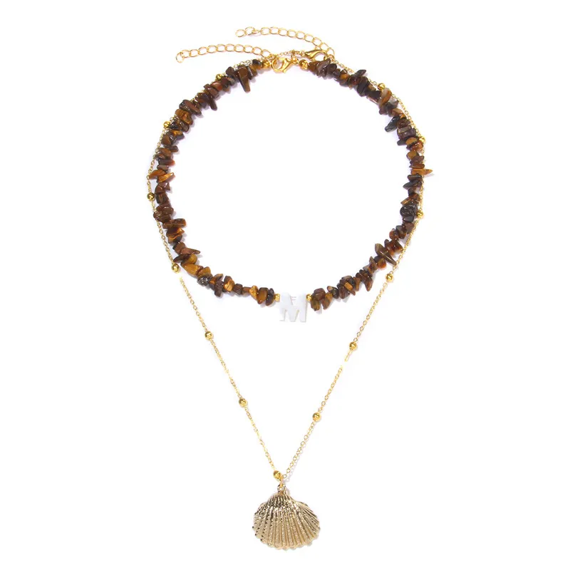

Bohemia Tiger Eye Stone Necklaces For Women Men English Initials Conch Shell Natural Chip Stone Beaded Necklaces Jewelry Gifts