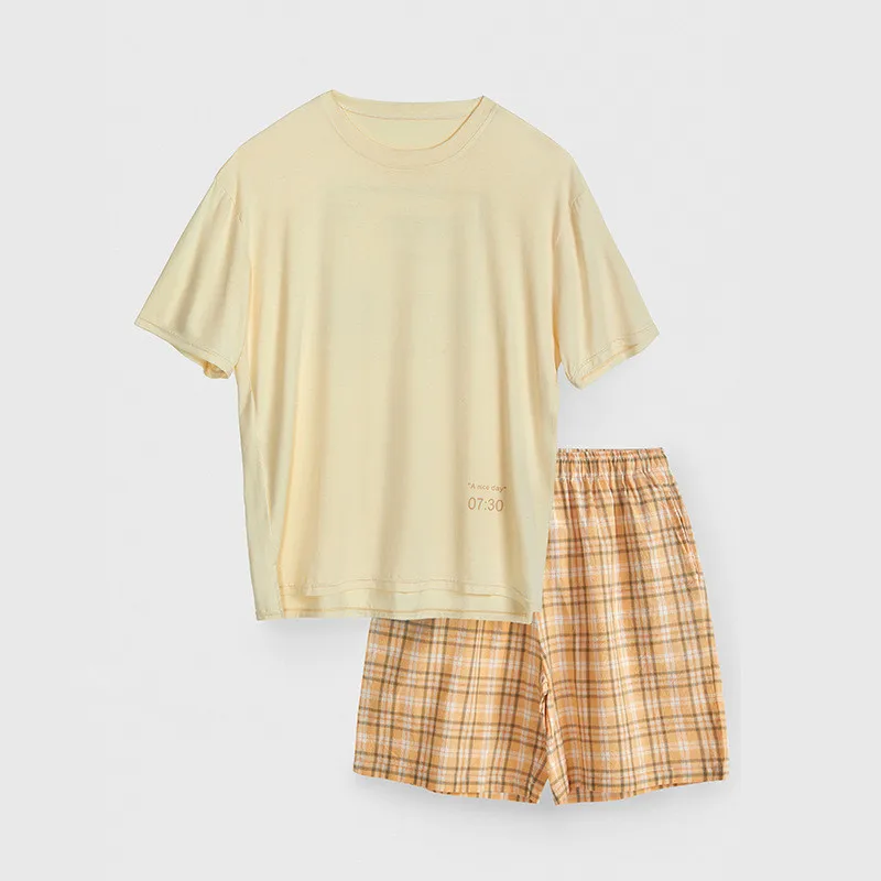 Home Clothes Modal Cotton Man Pajamas Summer thin style casual Short Sleeve large size two piece set