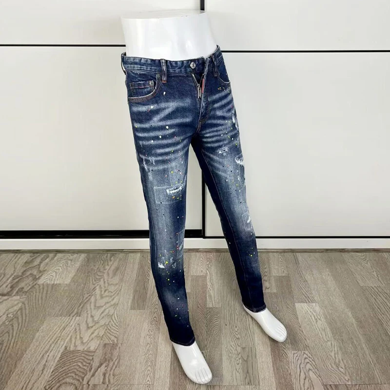 Джинсы мужские Стрейчевые в стиле ретро модные рваные джинсы скинни