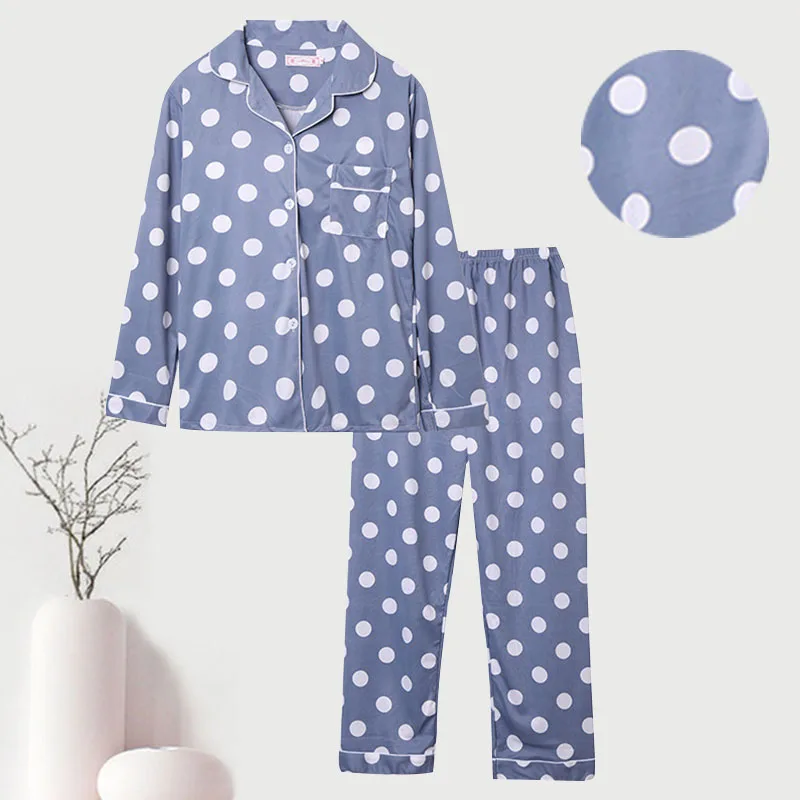 

Polka Dot Plus size Pajamas Set Cute Long Sleeve Leisure Sleepwear for Women Loose Nightwear Homewear Suit Pijamas Cotton Pajama