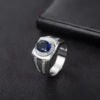 HOYON 18K White Gold Color Sapphire Men's Ring Diamond style Ring Personality Zircon Ring Simple Style Jewelry Jewelry For Men