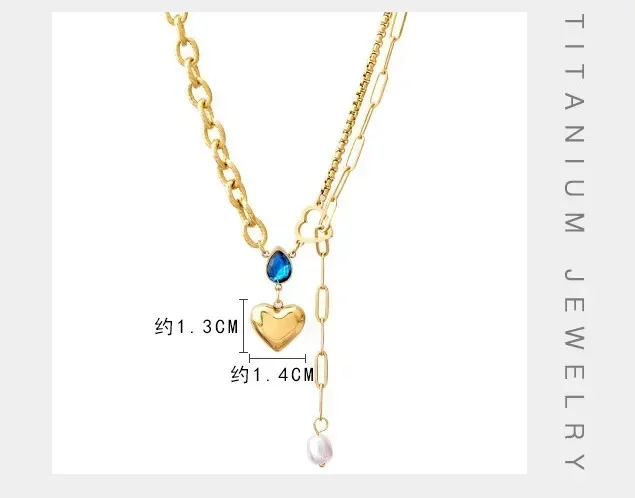 2023 синяя капля воды циркон ожерелье в форме сердца кулон с жемчугом и кисточкой