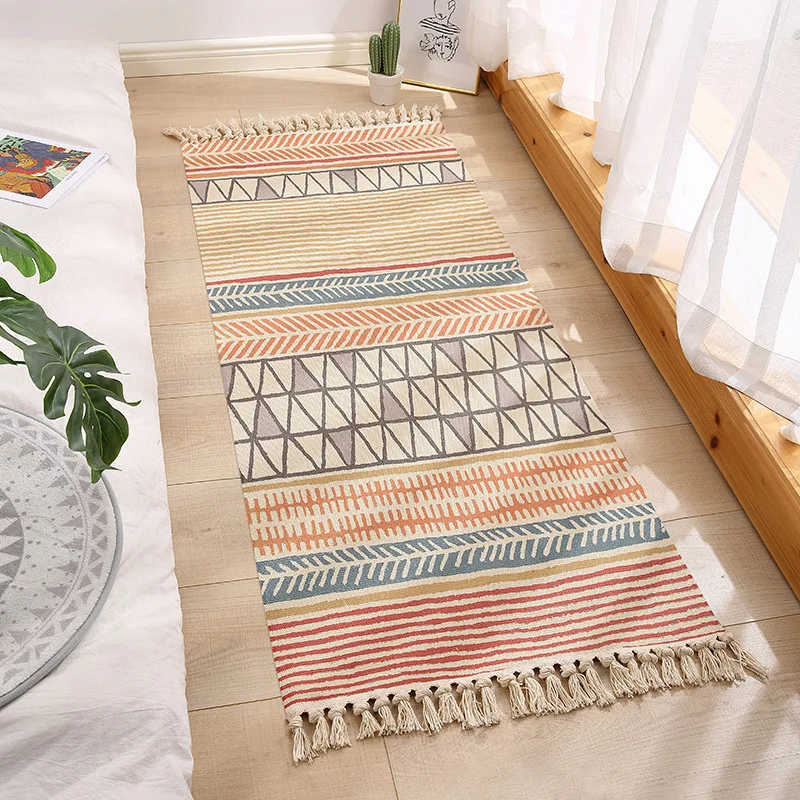 

Home Decor Room Carpet Cotton And Linen Knit tassel Rug Decoration print Carpet in the bedroom Anti-slip doormat Living Room