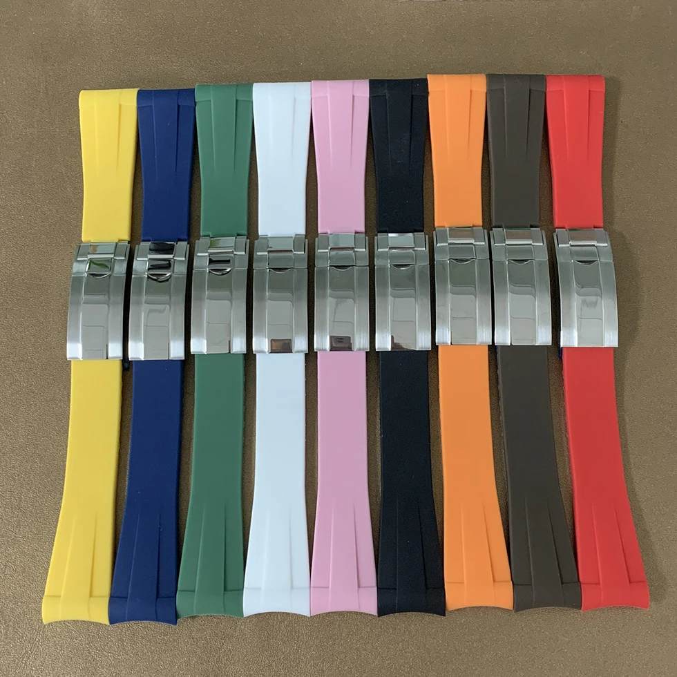 20mm silicone strap black white blue green 316L stainless steel single folding claspwatch modification accessories case band