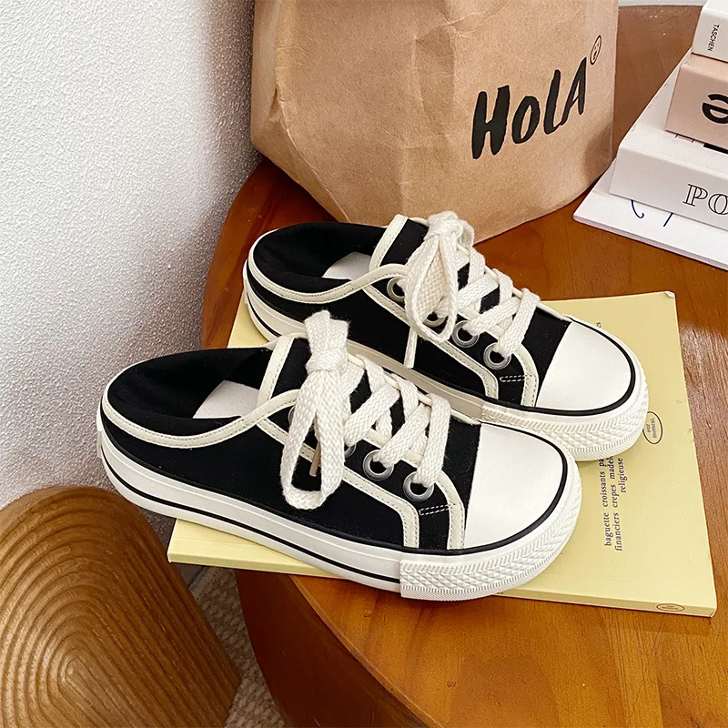 Ugly and Cute Big Head Canvas Shoes for Women in 2023 Summer Inns: A Small Group Retro Two Wear Mango Shoes Casual Board Shoes