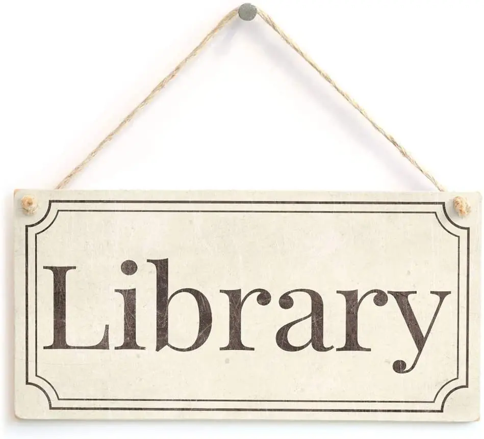 

na Library - Stylish Vintage Style Wooden Library Door Sign Gift
