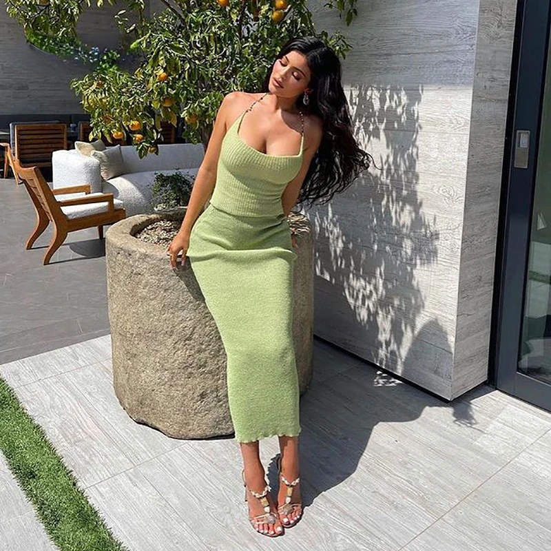 

XLLAIS Fall Ribbed Knitted Dress Sets Sexy Backless Crop Top And Skirt Suit Fashion Solid Bodycon 2 Piece Ourfits For Women