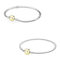 authentic 925 sterling silver moments gold barrel clasp basic snake chain bracelet bangle fit bead charm diy pandora jewelry
