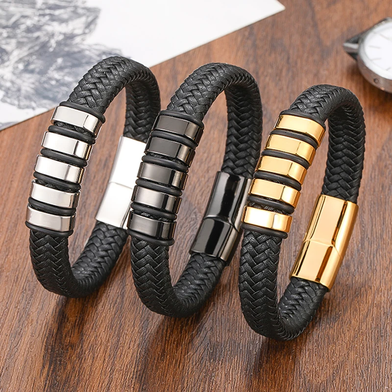 

TeHao New Style Men's Bracelet Leather Stainless Steel Charm Fashion Beaded Bracelet Ladies Men's Bracelet Bangle Gift