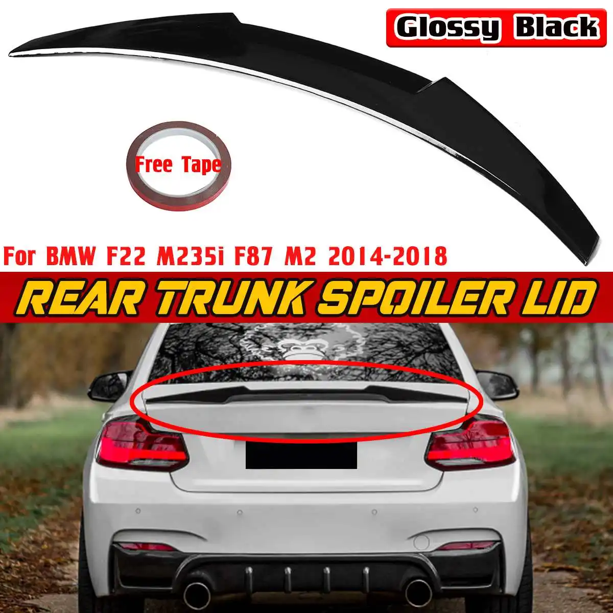 

Carbon Fiber Look/Black ABS Car Rear Trunk Spoiler Wing Lip Wing Spoiler Extension For BMW F22 M235i F87 M2 2014-2018 M4 Style