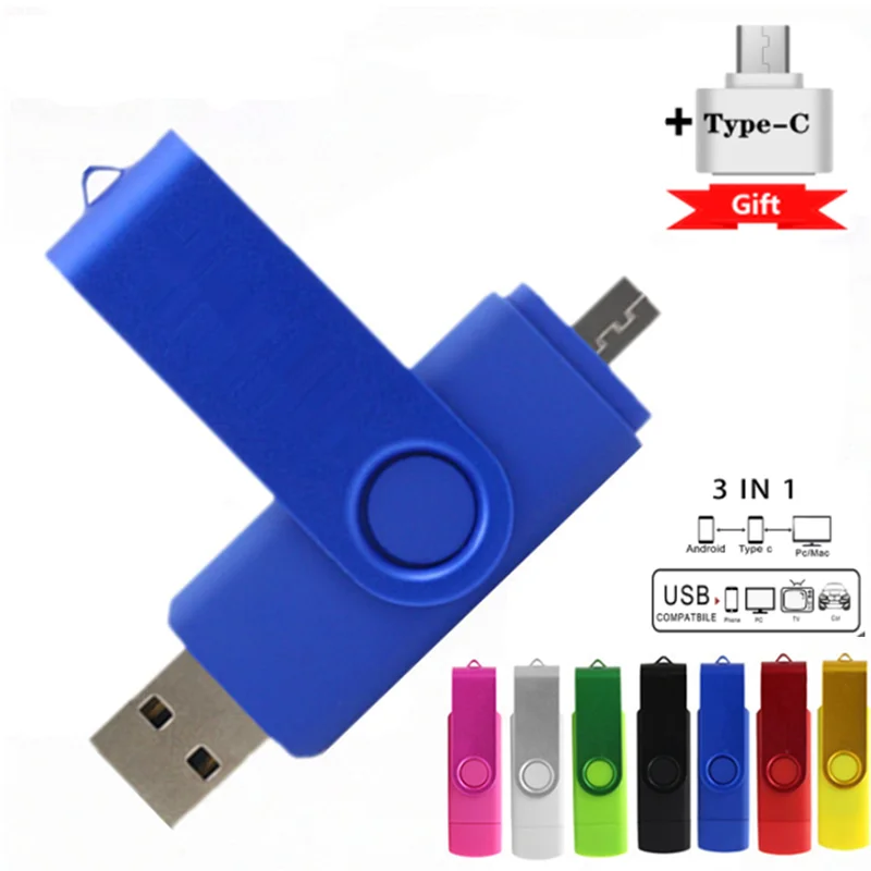 OTG 3 IN 1 usb flash drive Real Capacity pen drive 128GB 64GB 32GB 16GB 8GB 4G Portable usb stick type-c pendrive Free Shipping