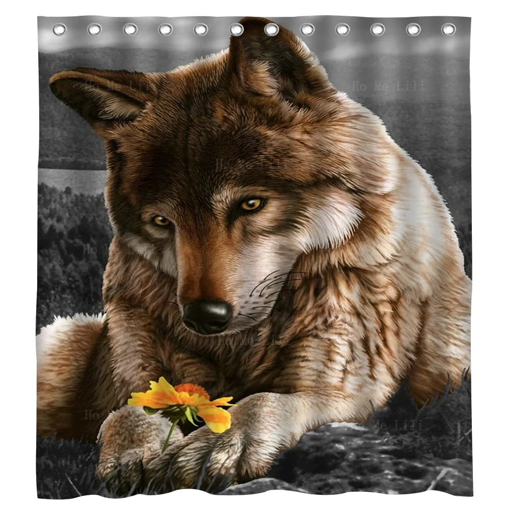 

On The Prairie There Was A Sad Wolf Looking At A Sunflower In His Hand Shower Curtain By Ho Me Lili For Bathroom Decor