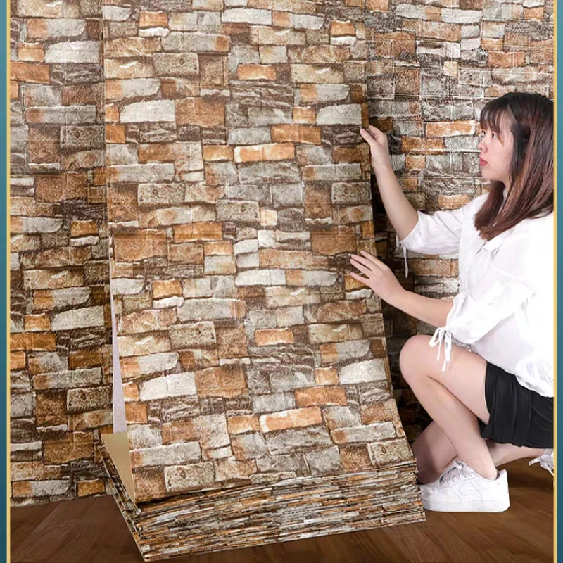 

70cmx2m 3D Continuous Imitation Brick Wall Stickers Self-adhesive Waterproof Wallpaper Living Room Home Bedroom Decoration
