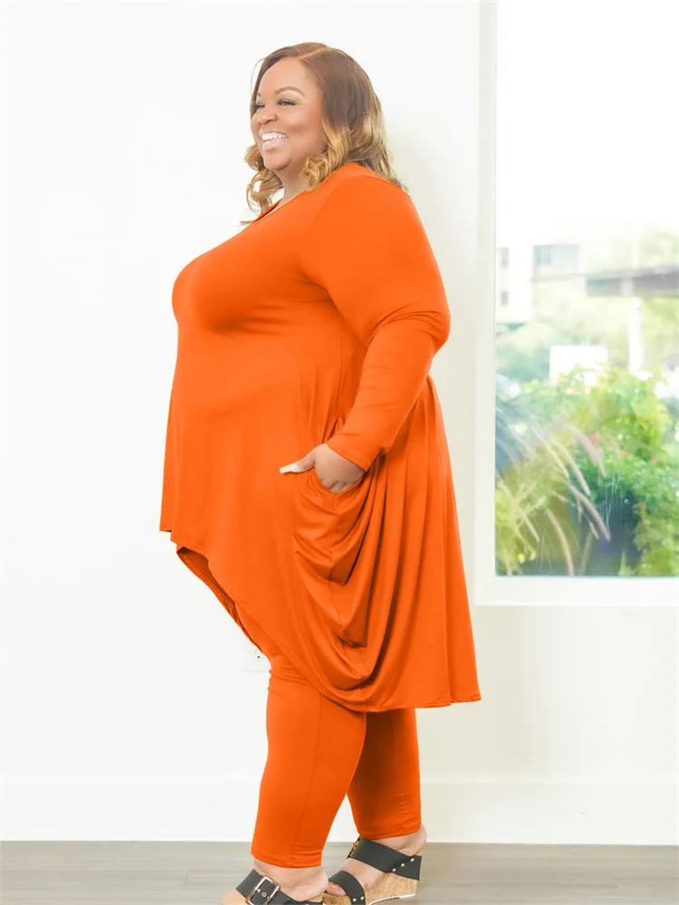 Plus Size Two Piece Outfits Women Casual Pockets Loose Top Leggings Sets Solid Stretch Tracksuit Whole 3xl 4xl 5xl 6xl