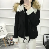 short hooded parka with fur collar winter jacket women casual warm adjustable waist female cotton liner parka coats 2022 new