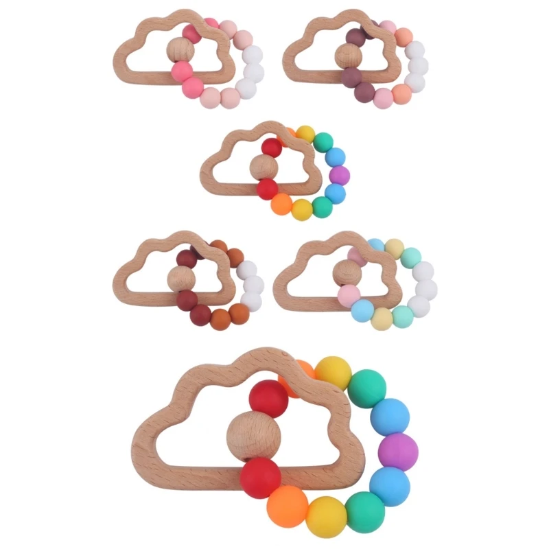 

N80C Rattle Toy Nursing Wood Bead Pacifier Cloud Shape Soothing Toy Baby Teether