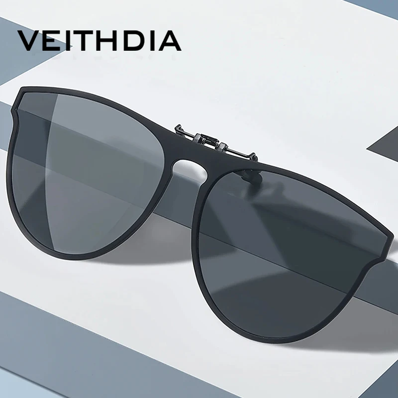 Фото Солнцезащитные очки VEITHDIA Round TAC с клипсой для активного отдыха, без оправы, унисекс, поляризованные линзы UV400, клипсы для очков для вождения VK3 №5