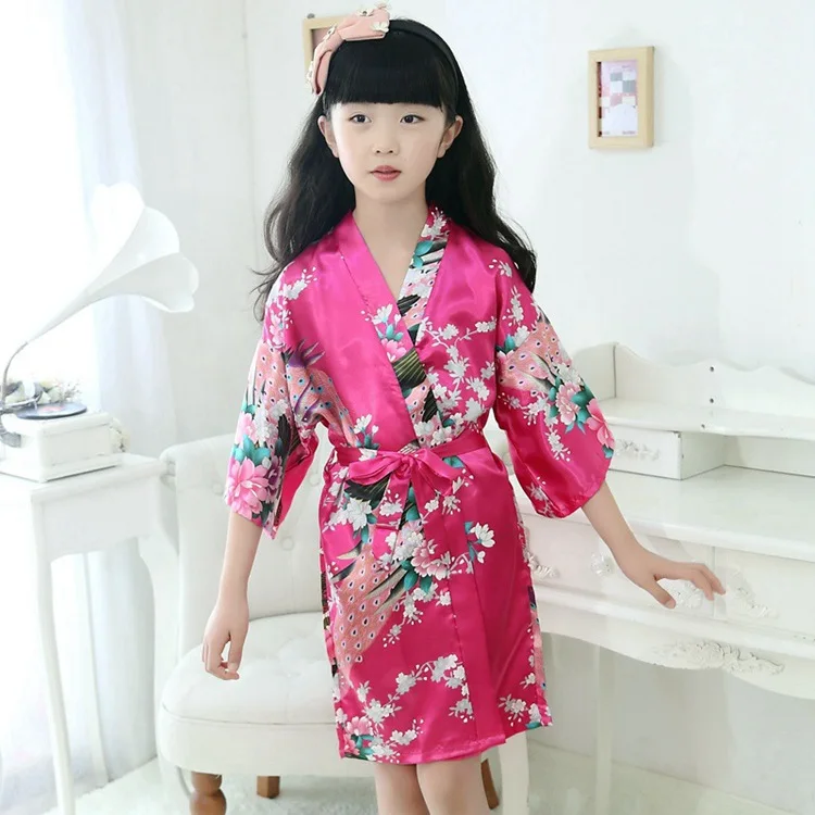 

Пижама-кимоно для девочек, юката, цветочный принт, банный халат, атласный кардиган, традиционные японские костюмы, весна