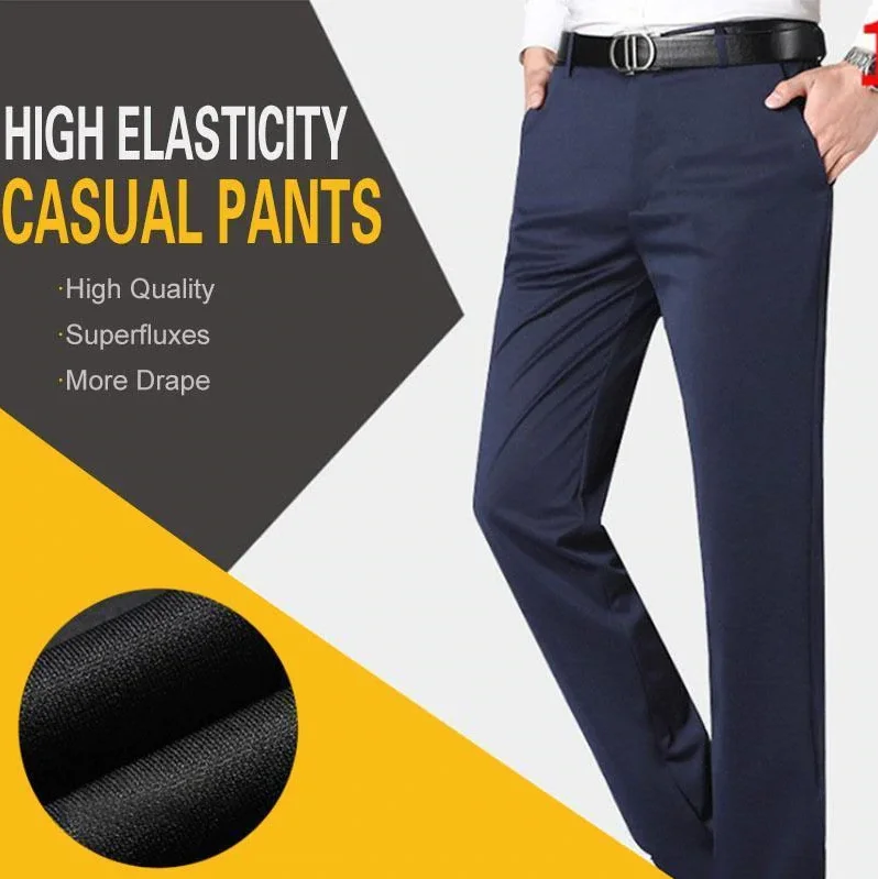 

2022 spring summer new elastic men's casual pants middle-aged young four-way elastic thin straight business gentleman long pants