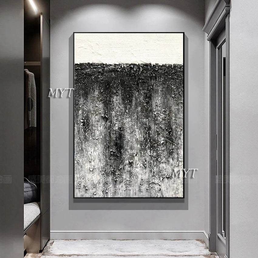 

Restaurant Wall Decoration Handmade Paintings Canvas Picture Art Abstract Original White Black Mixed Idea Artwork Unframed